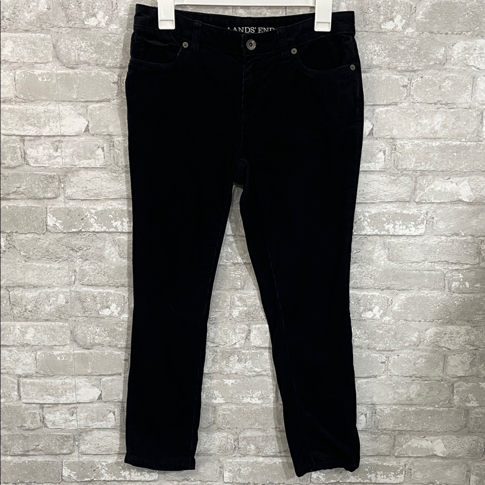 Lands' End Black Mid Rise Slim Corduroy